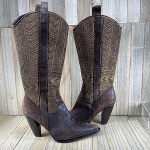DONALD J PLINER Women's Goldie Size 9 Beaded Aztec Western Leather Tall Boots